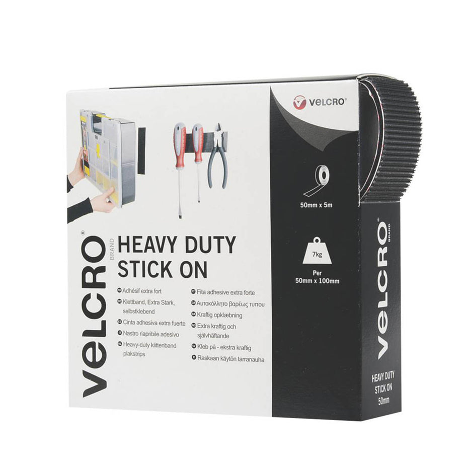 Velcro Brand Stick-On Tape Black Weatherproof Self Adhesive Heavy Duty 5m x 50mm - Image 2