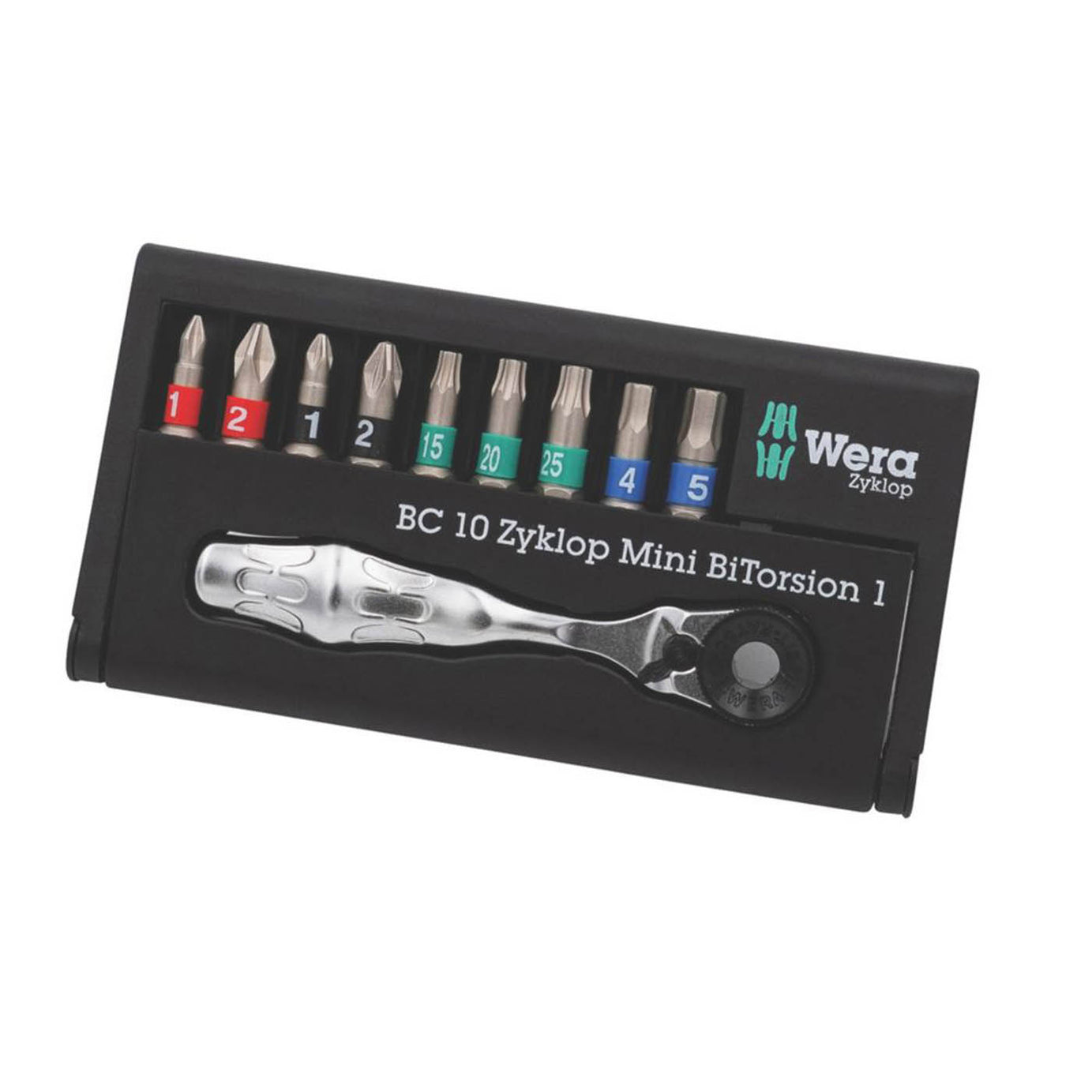 Wera Bit-Check 10 Zyklop Mini BiTorsion 1 1/4" Drive Ratchet & Accessory Set 10 Pcs - Image 1