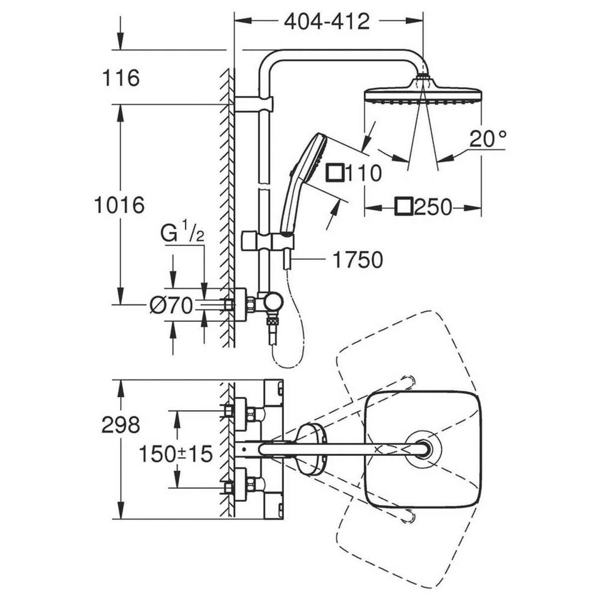 Grohe Thermostatic Mixer Shower Exposed Black Single Spray Pattern Twin Head - Image 2