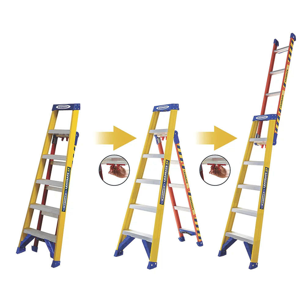 Werner Step Ladder 3 In 1 Leansafe X3 Enhanced Lean Extension Fibreglass (H)2.9m - Image 6
