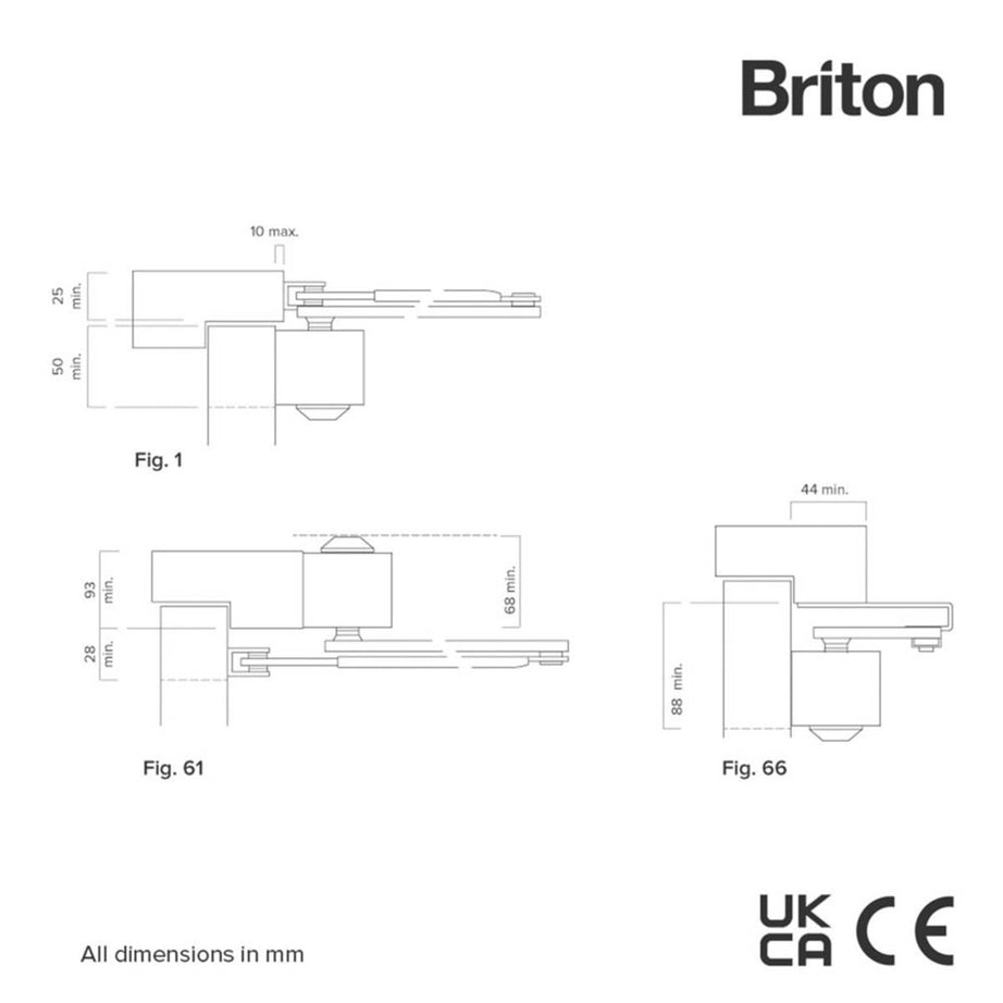 Briton Overhead Door Closer Fire Rated 2003V Silver Adjustable Max 80 kg - Image 2