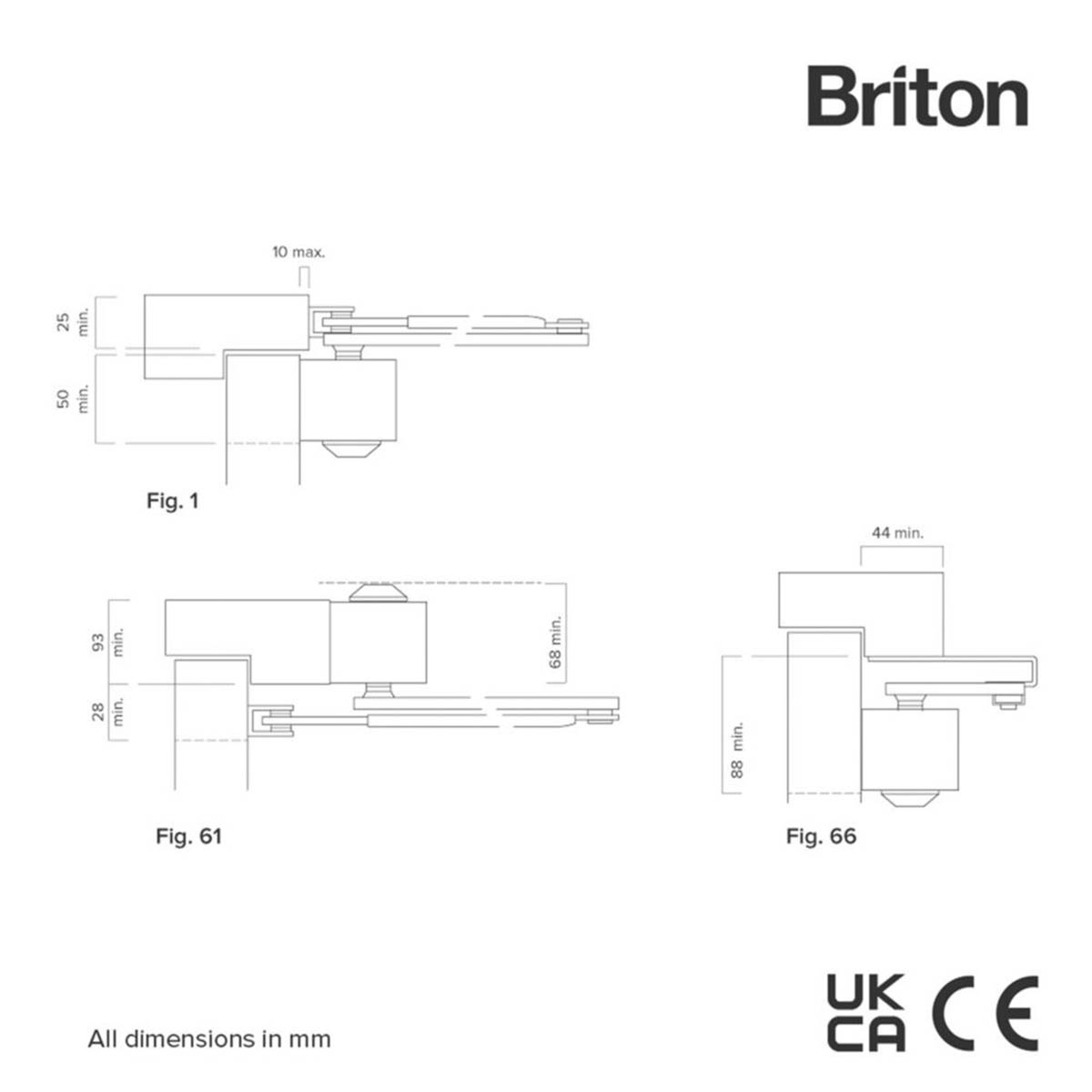 Briton Overhead Door Closer Fire Rated 2003V Silver Adjustable Max 80 kg - Image 2