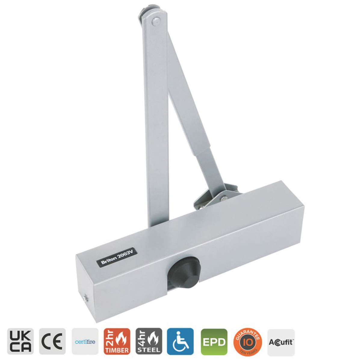 Briton Overhead Door Closer Fire Rated 2003V Silver Adjustable Max 80 kg - Image 3
