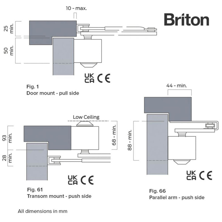 Briton Overhead Door Closer Fire Rated 2003V Silver Adjustable Max 80 kg - Image 4