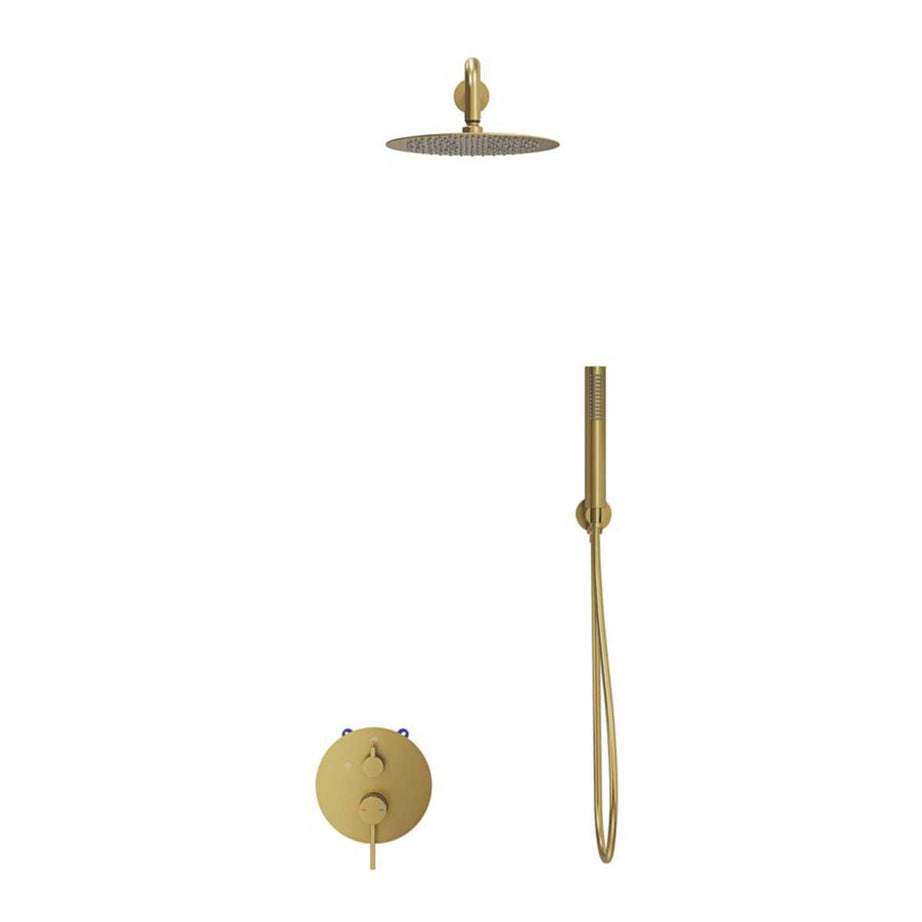 Swirl Mixer Shower Concealed Multi Head Rear Fed Satin Brass Round Head - Image 1