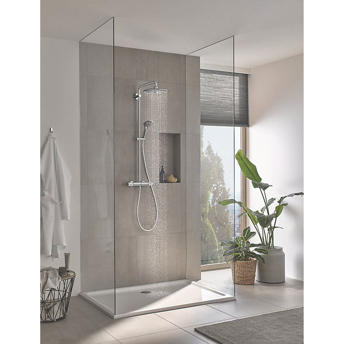 Grohe Thermostatic Shower System Exposed Chrome 3 Spray Pattern Round Twin Head - Image 3