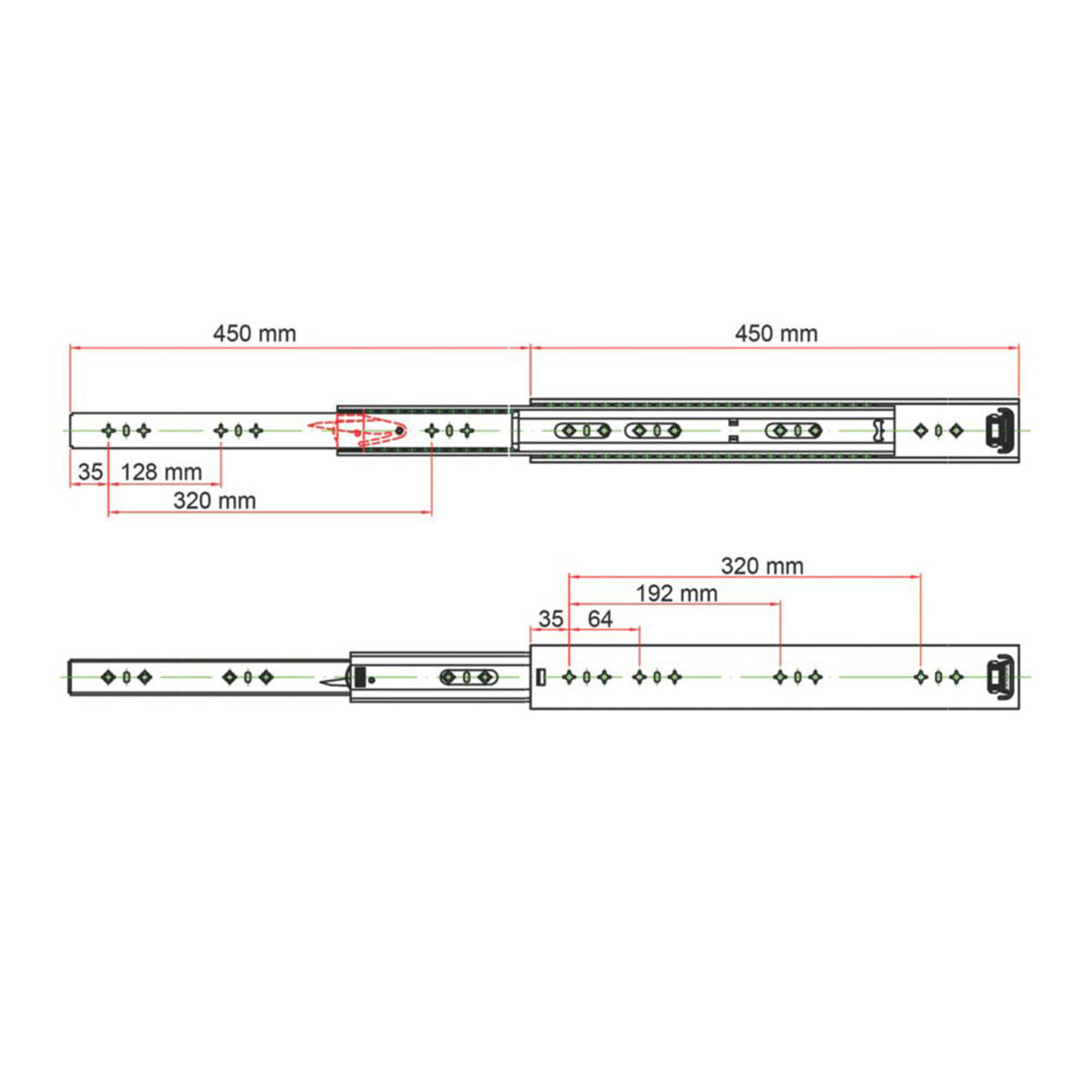 Drawer Runners Steel Self Closing Ball Bearing Heavy Duty 450mm 2 Pack - Image 4