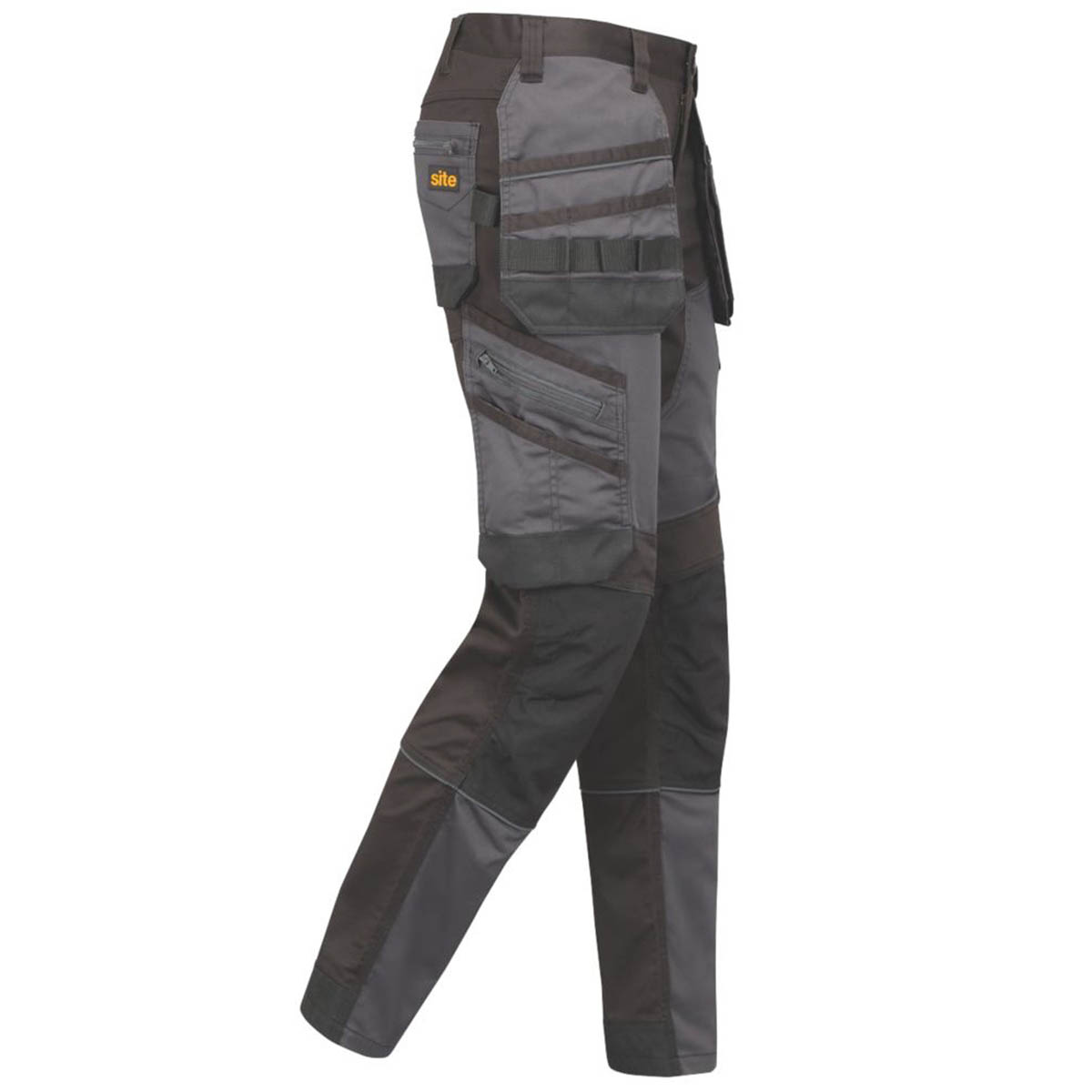 Site Work Trousers Mens Slim Fit Grey Black Stretch Multi Pockets Cargo 38W 32L - Image 4