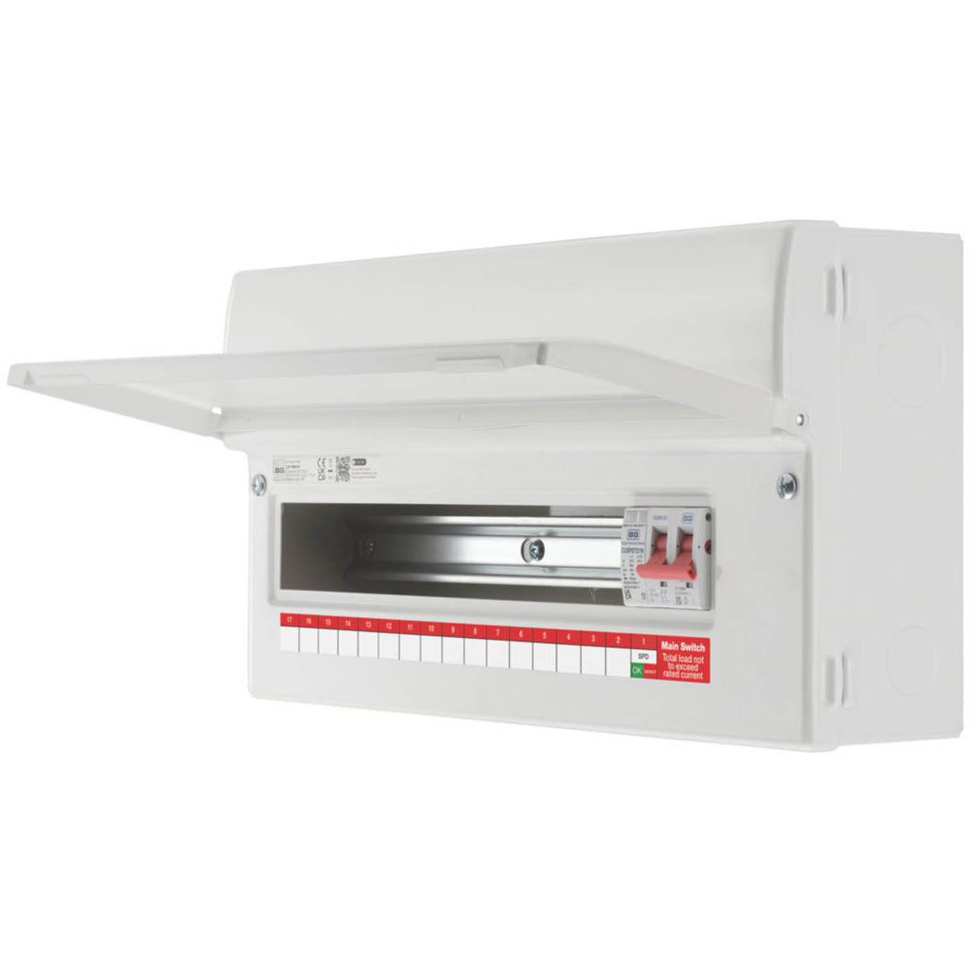 British General Main Switch Consumer Unit with SPD CF19MS16-01 16-Module 16-Way - Image 1