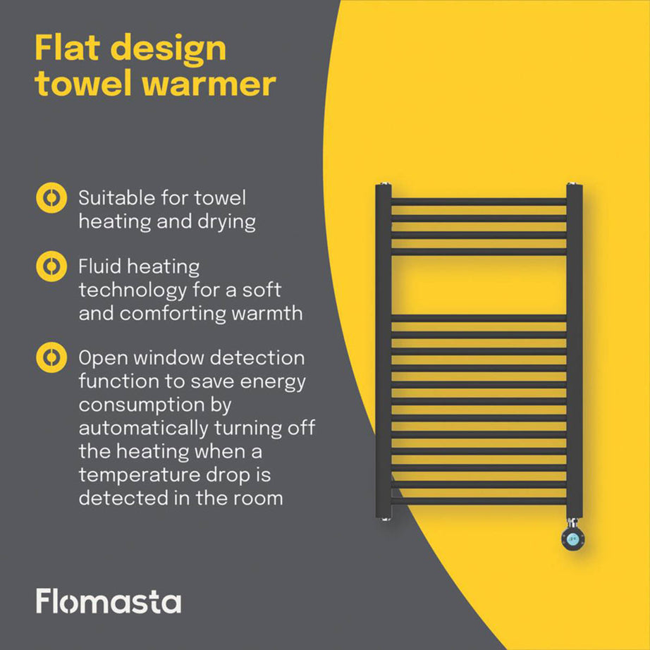 Flomasta Electric Towel Rail Radiator Black Flat Bathroom Warmer (H)80x(W)50cm - Image 3