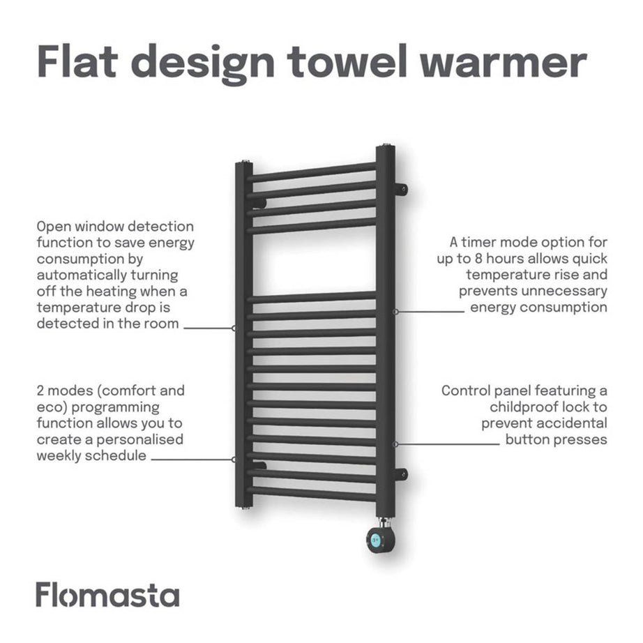 Flomasta Electric Towel Rail Radiator Black Flat Bathroom Warmer (H)80x(W)50cm - Image 6