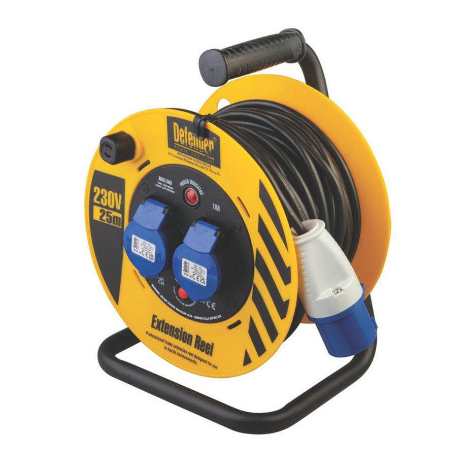 Defender Extension Lead Cable Reel 240V E86475 16A 2-Gang Heavy Duty 25m - Image 1