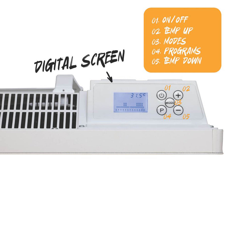 Convection Panel Heater Electric Wall Mounted White Timer Programmable 2000W - Image 3