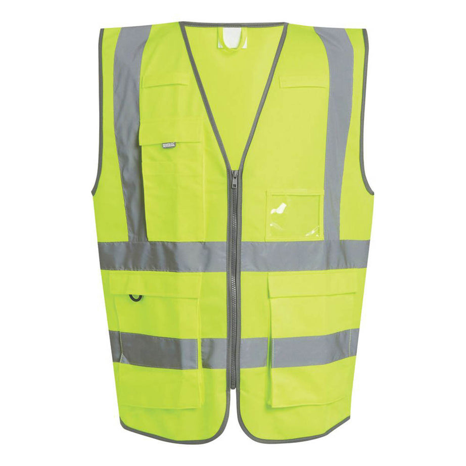 Hi-Vis Vest Executive Yellow Reflective Front Zip Pockets Small 37.5" Chest - Image 1