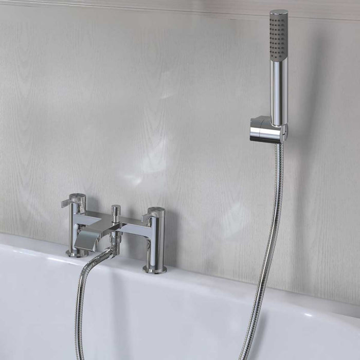 Bath Shower Mixer Double Lever Brass Deck-Mounted Chrome Plated Contemporary - Image 5