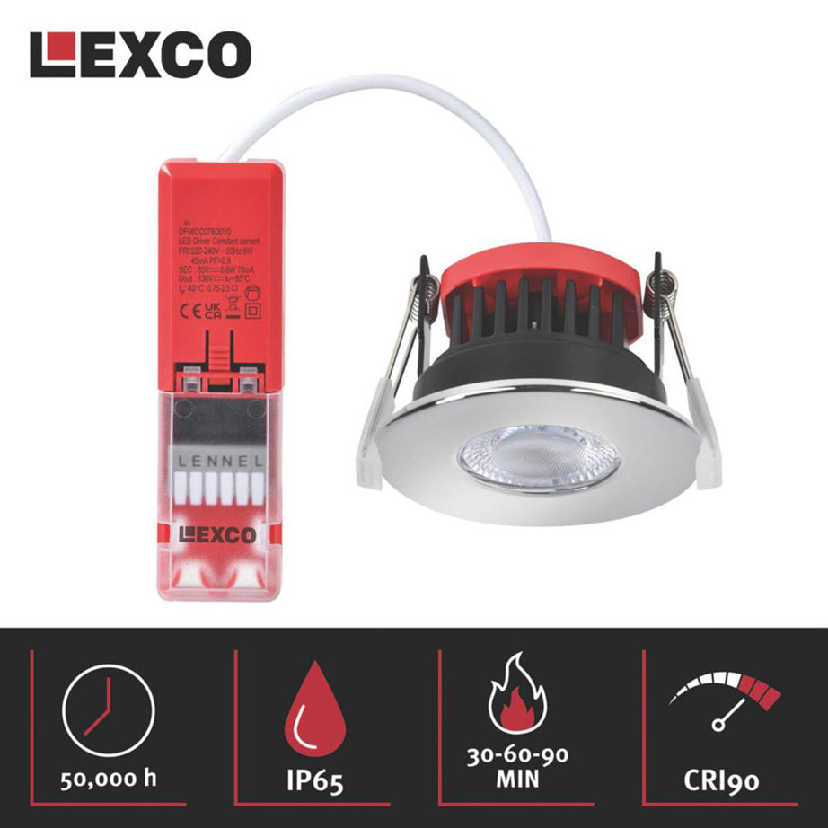 Lexco LED Downlights Fixed Fire Rated Polished Chrome Variable White 8W10 Pack - Image 4