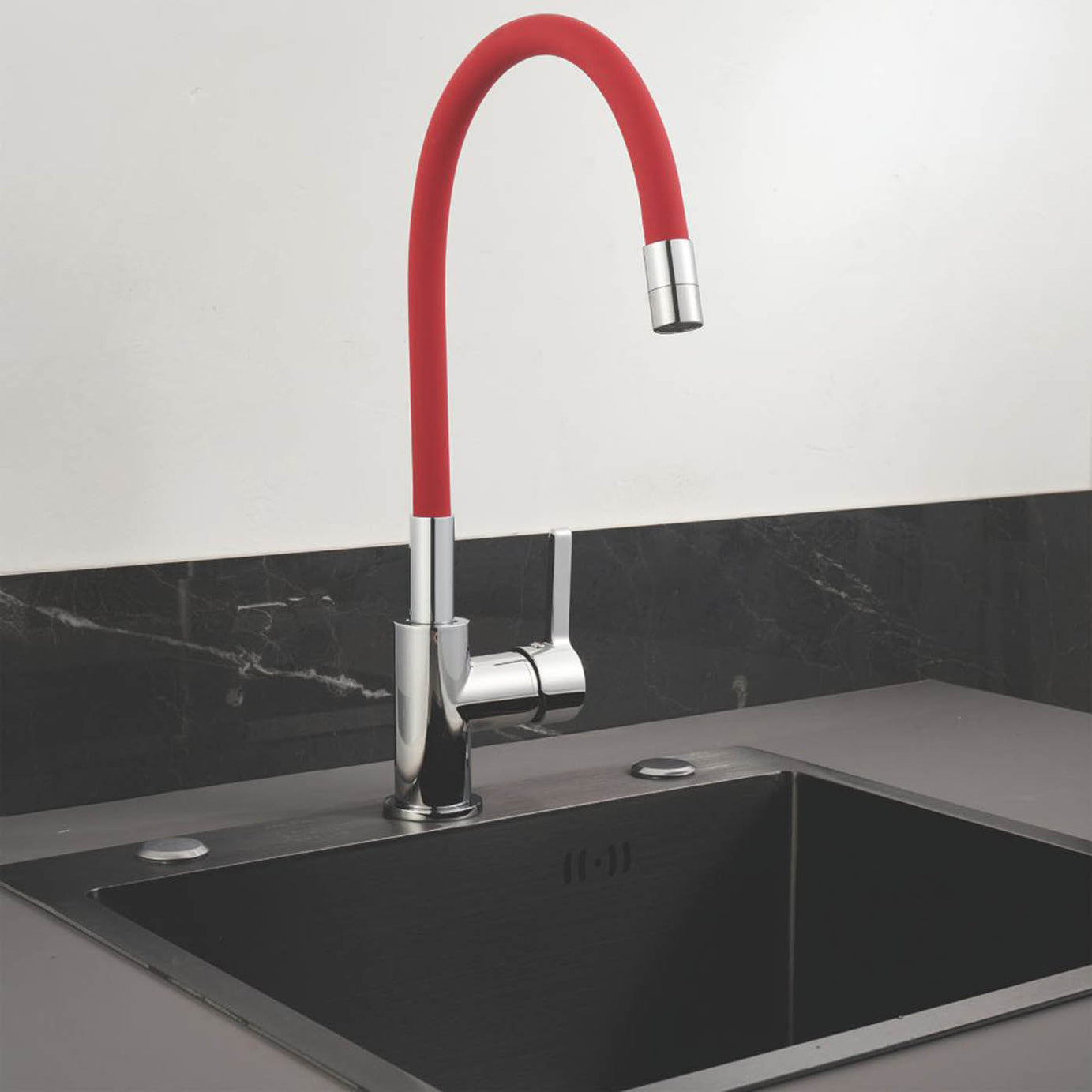 Piasa   Pull-Out Spray Mixer Kitchen Tap Chrome & Red - Image 2