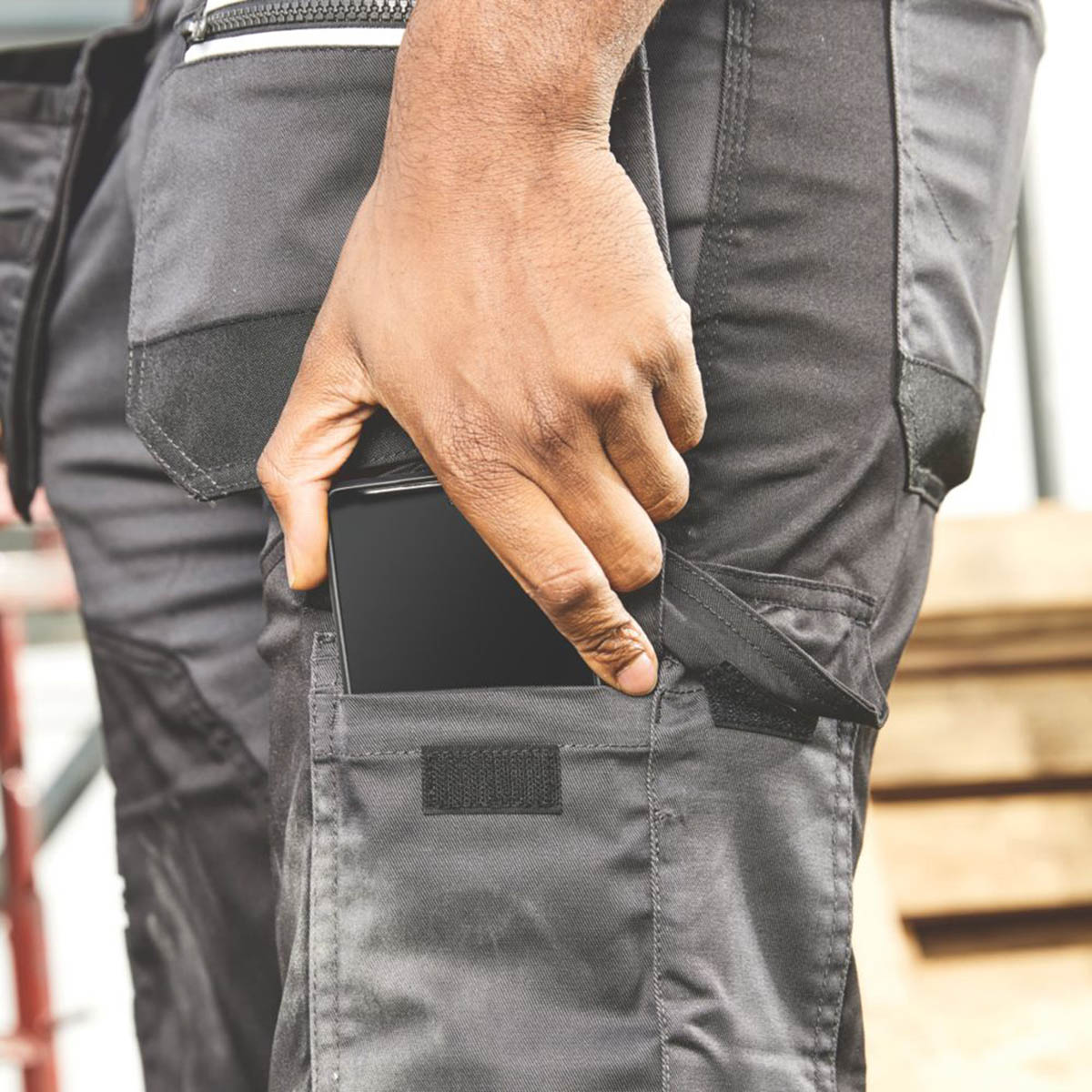Site Work Trousers Mens Regular Fit Grey Black Stretch Multi Pockets 28"W 30"L - Image 5