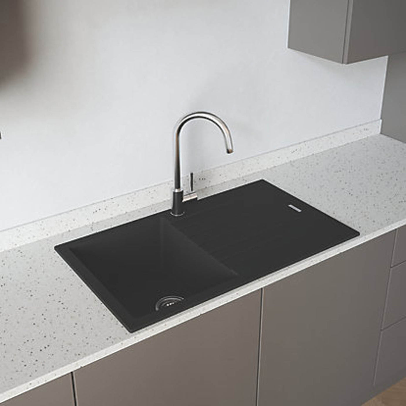 Carysil TD100-MB 1 Bowl Granite Composite Kitchen Sink Midnight Black Reversible 860mm x 500mm - Image 5