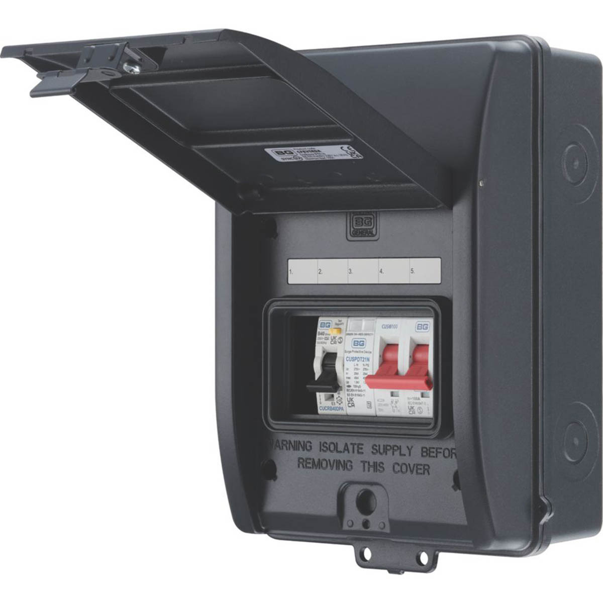 British General EV Charger Consumer Unit SPD Outdoor 5-Module Part-Populated - Image 1