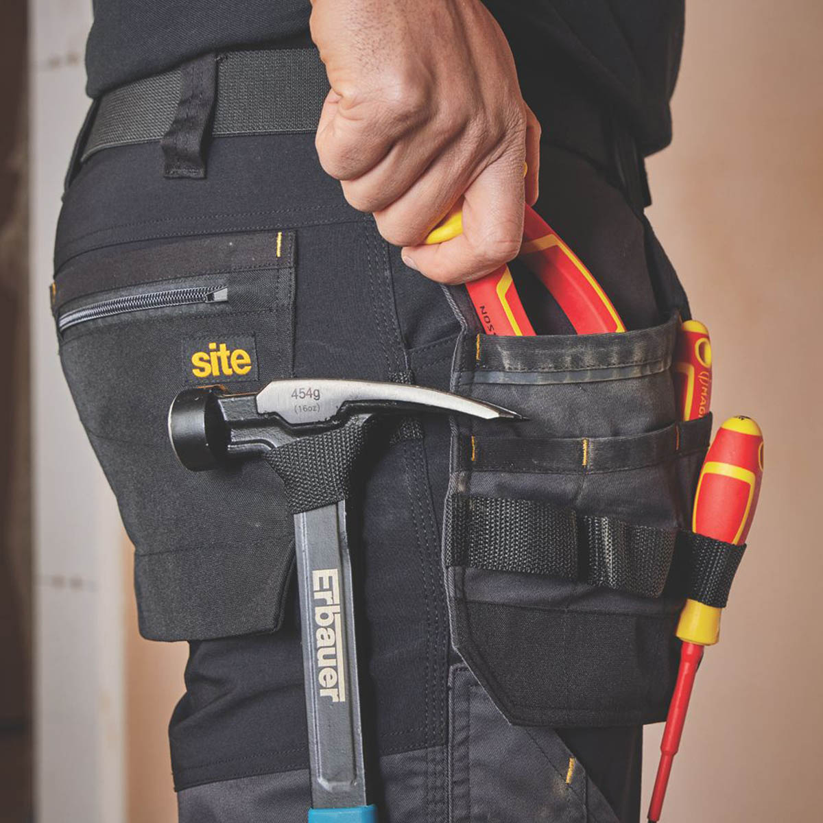 Site Mens Work Trousers Brochman Stretch Holster Pocket Black Grey 34" W 32" L - Image 5