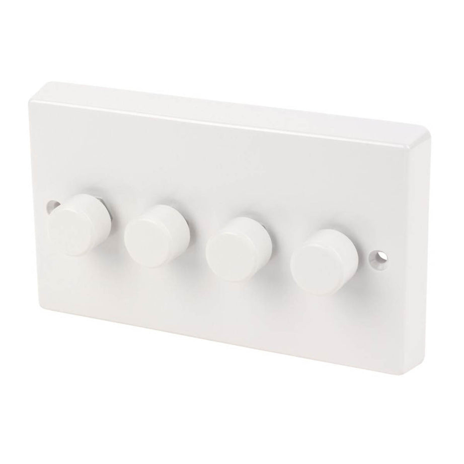 Dimmer Wall Switch White 4-Gang 2-Way Push Rotary Rectangle Raised Profile - Image 1