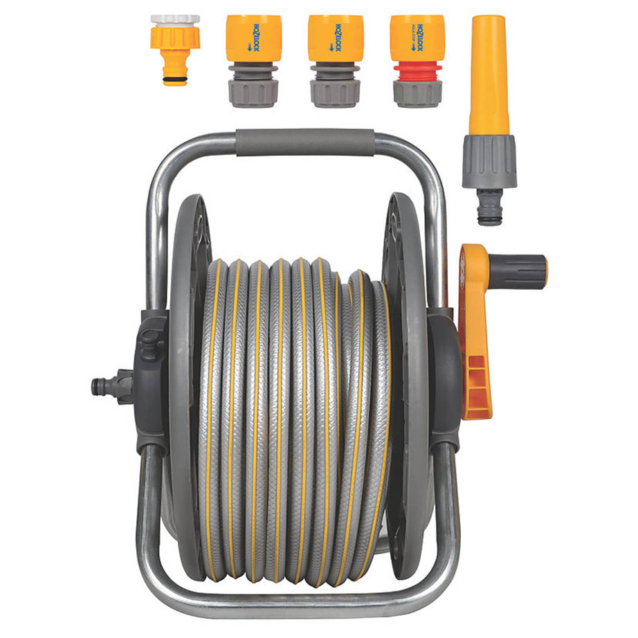 Hozelock Hose Pipe And Reel Set Garden Portable Wall Mounted Outdoor 12mmx25m - Image 1