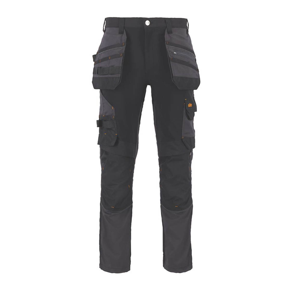 Site Work Trousers Mens Slim Fit Black Grey Stretch Multi Pockets 32"W 32"L - Image 2