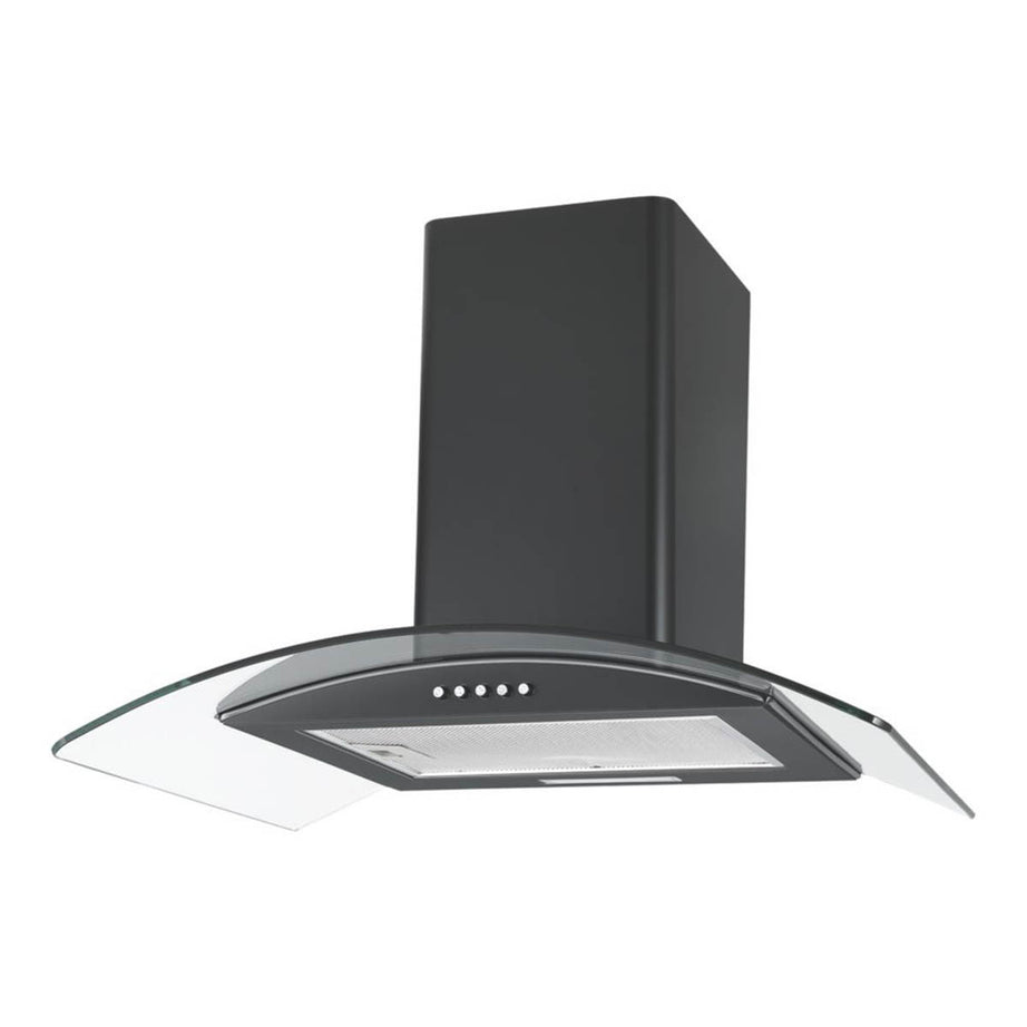 Cooker Hood Curved Glass Black Kitchen Extractor Fan Height-Adjustable 600mm - Image 1