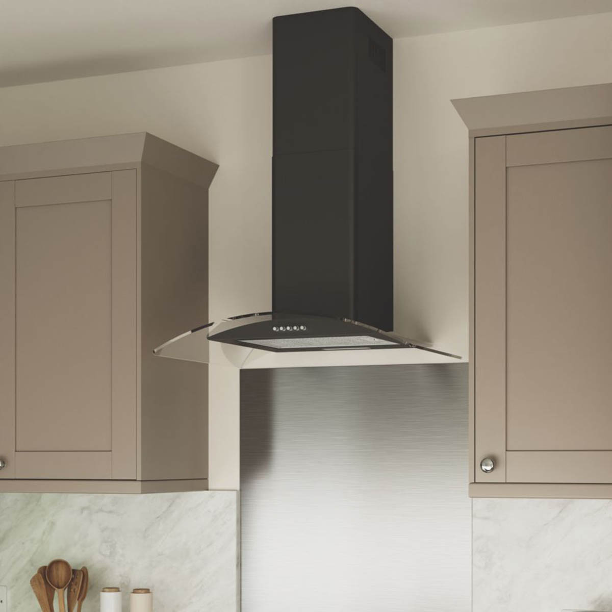 Cooker Hood Curved Glass Black Kitchen Extractor Fan Height-Adjustable 600mm - Image 3