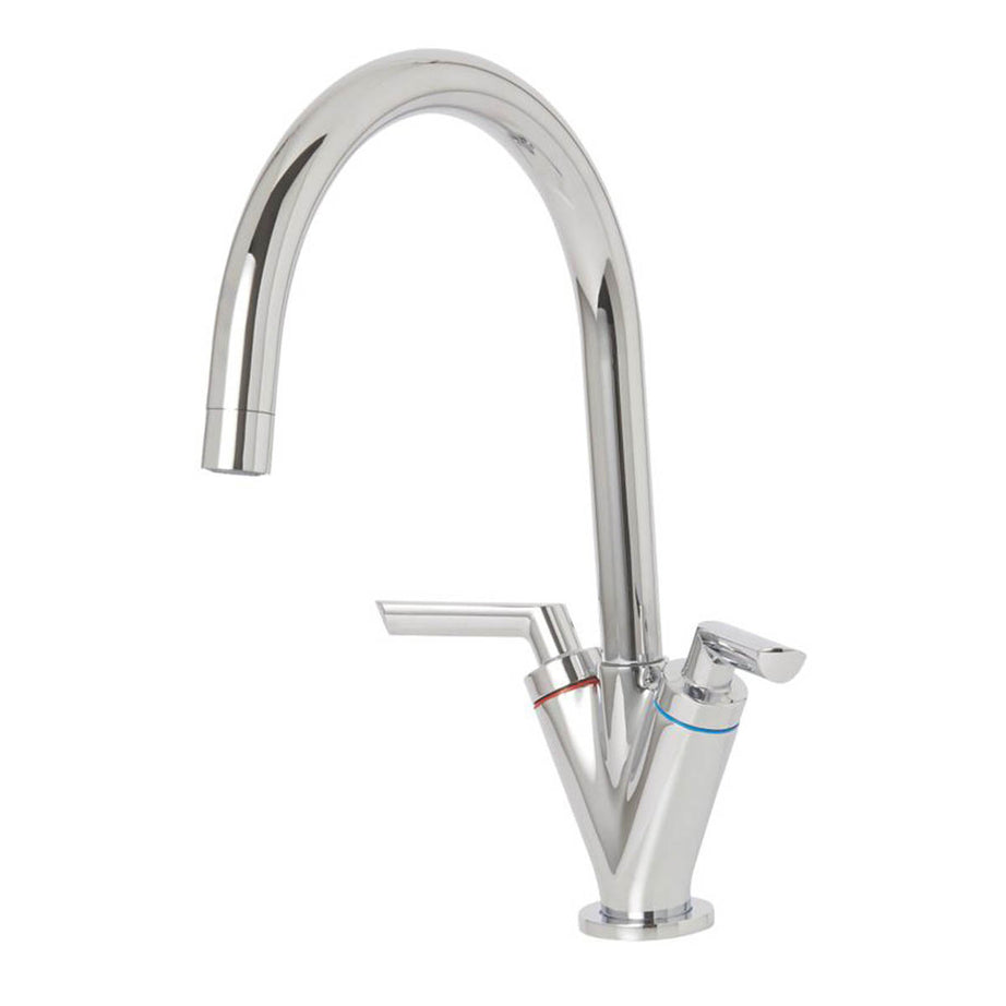 Kitchen Tap Mono Mixer Chrome Ceramic Disc Double Lever Anti Limescale Spout - Image 3