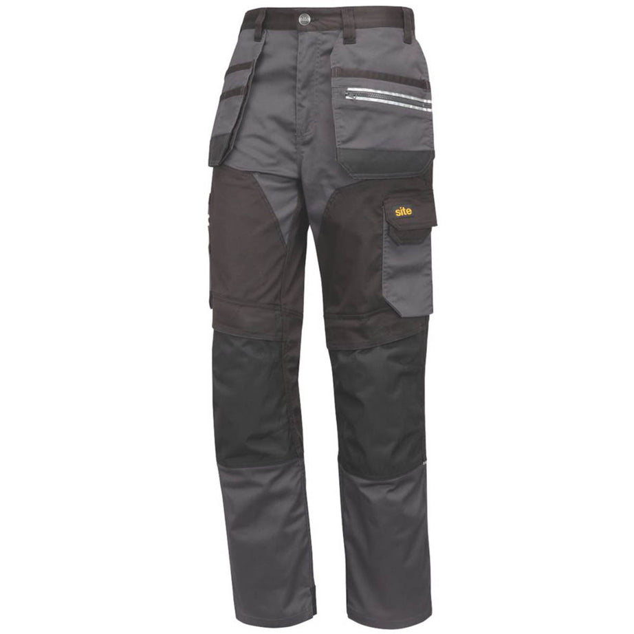 Mens Work Trousers Stretch Holster Pockets Cargo Grey / Black 32" W 32" L - Image 1