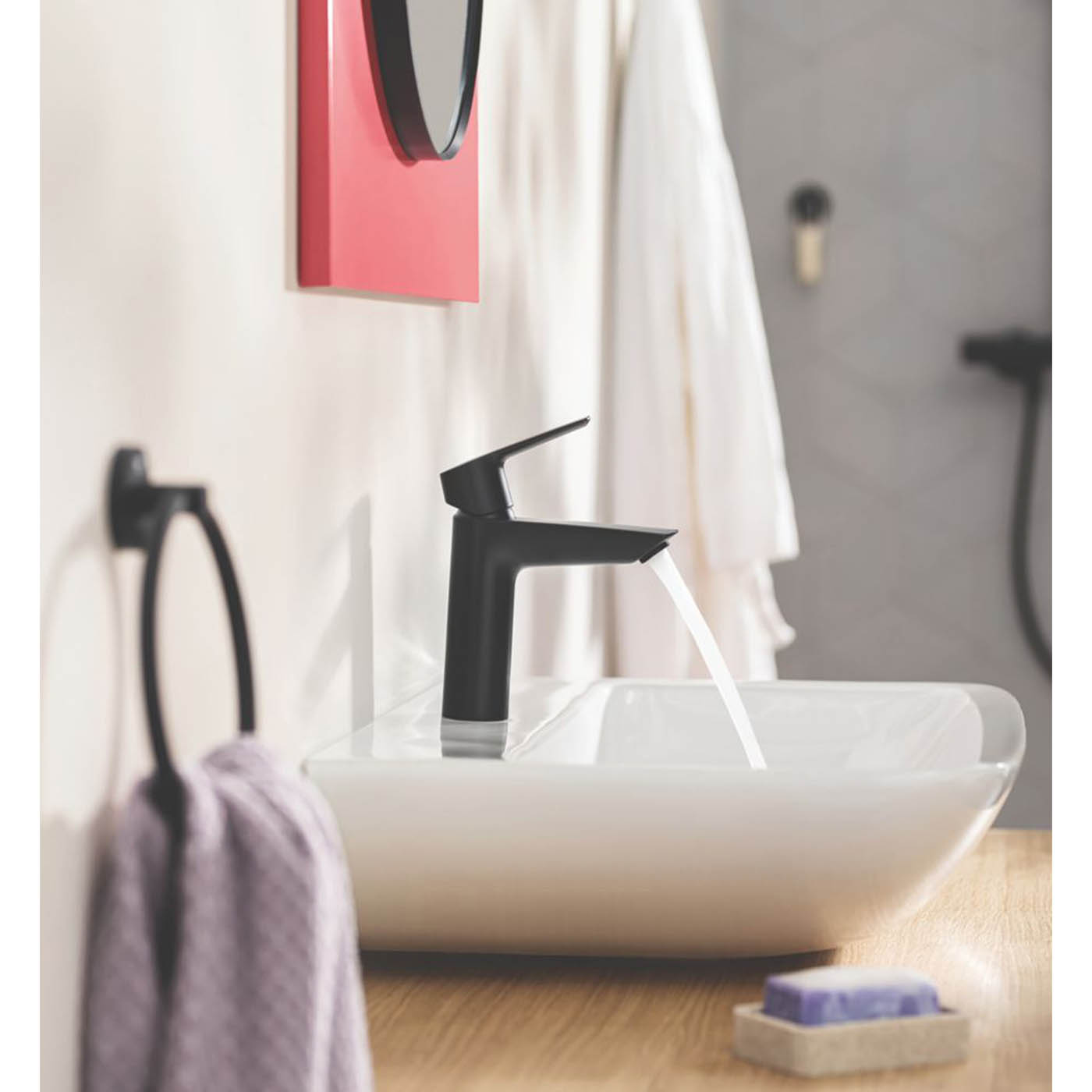 Grohe QuickFix Start Matt Black 165mm Standard Lever Mono Basin Mixer Tap  With Pop-Up Waste - Image 4