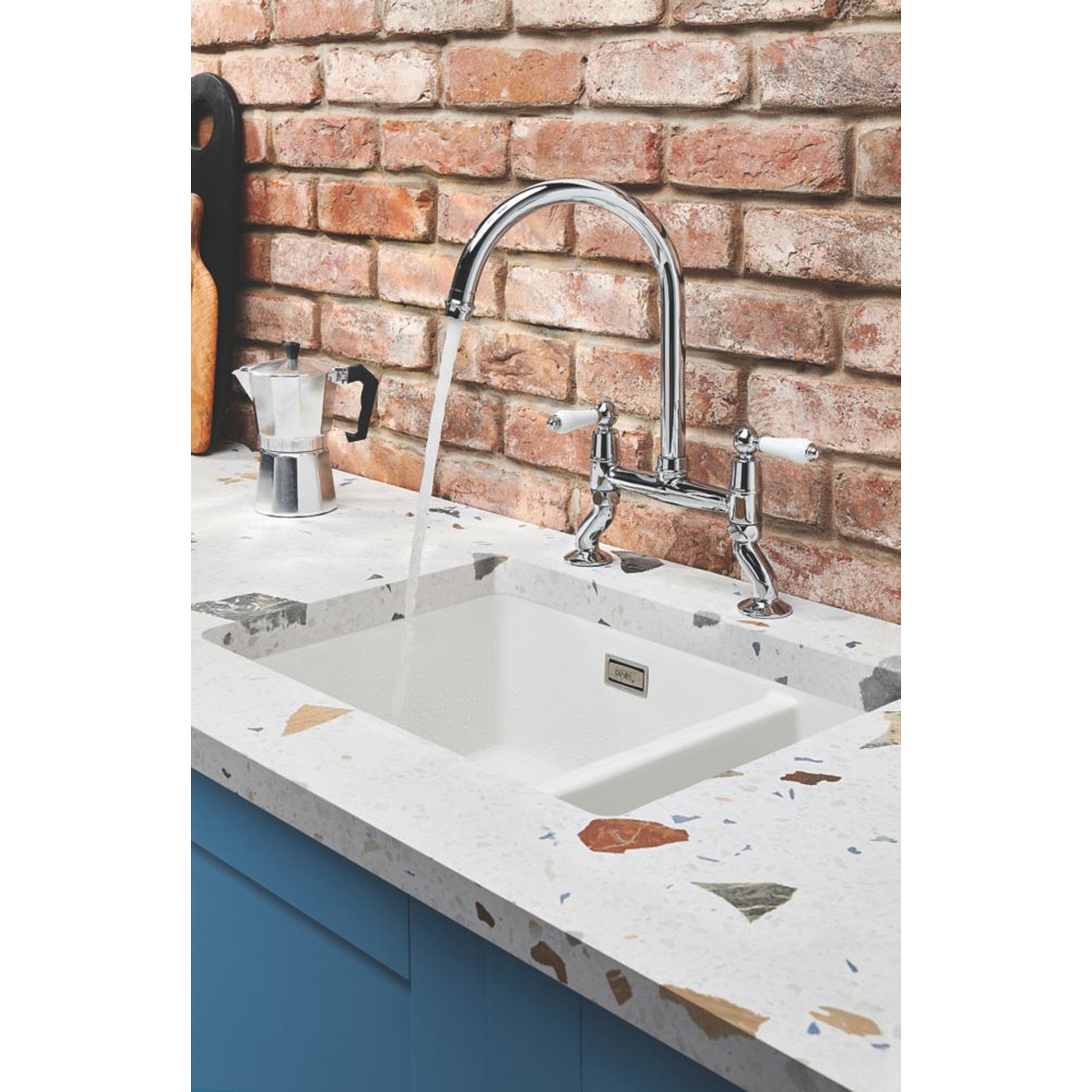 Kitchen Mixer Tap Chrome Dual-Lever Swivel Spout Tall Swan Neck Traditional - Image 2