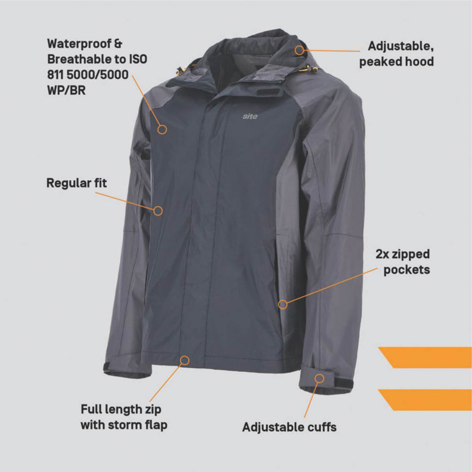Site Work Jacket Mens Grey Black Waterproof Coat Hood X Large Size 54" Chest - Image 3