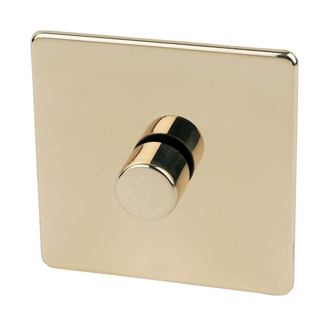 Dimmer Wall Switch Polished Brass 1-Gang 2-Way Rotary Flat Profile Screwless - Image 1