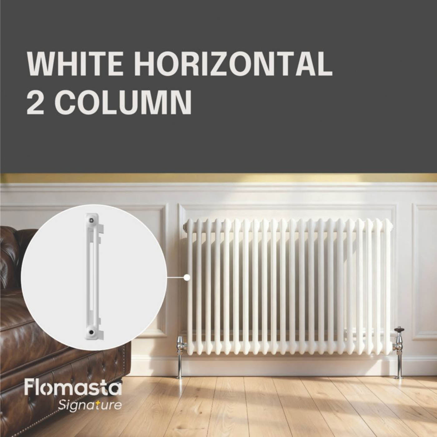 Flomasta 2 Column Radiator White Horizontal Steel Modern Indoor (H)60x(W)101.cm - Image 3
