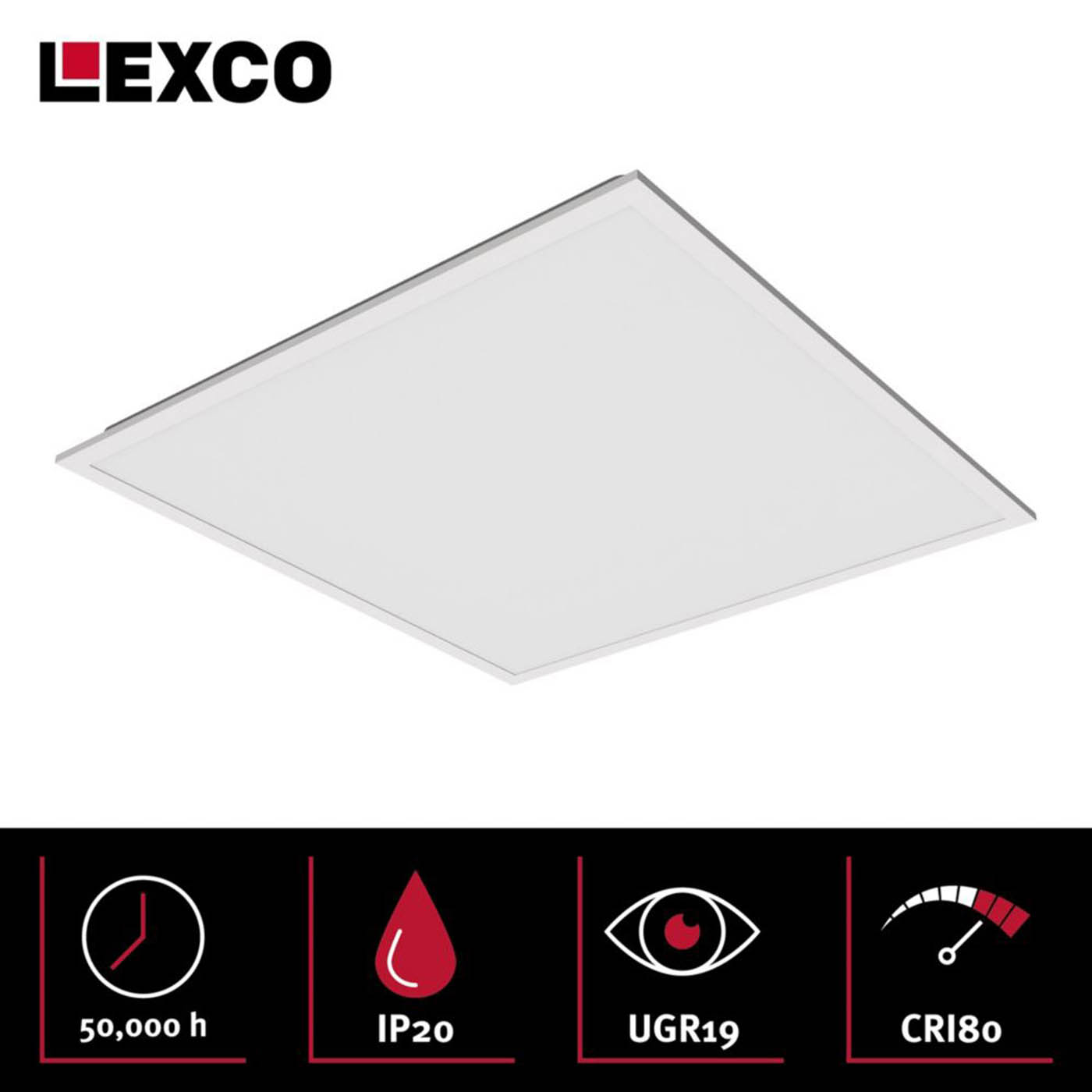 Lexco Panel Light Sarin Square 595mm x 595mm LED with DALI White 26W 3600lm - Image 3