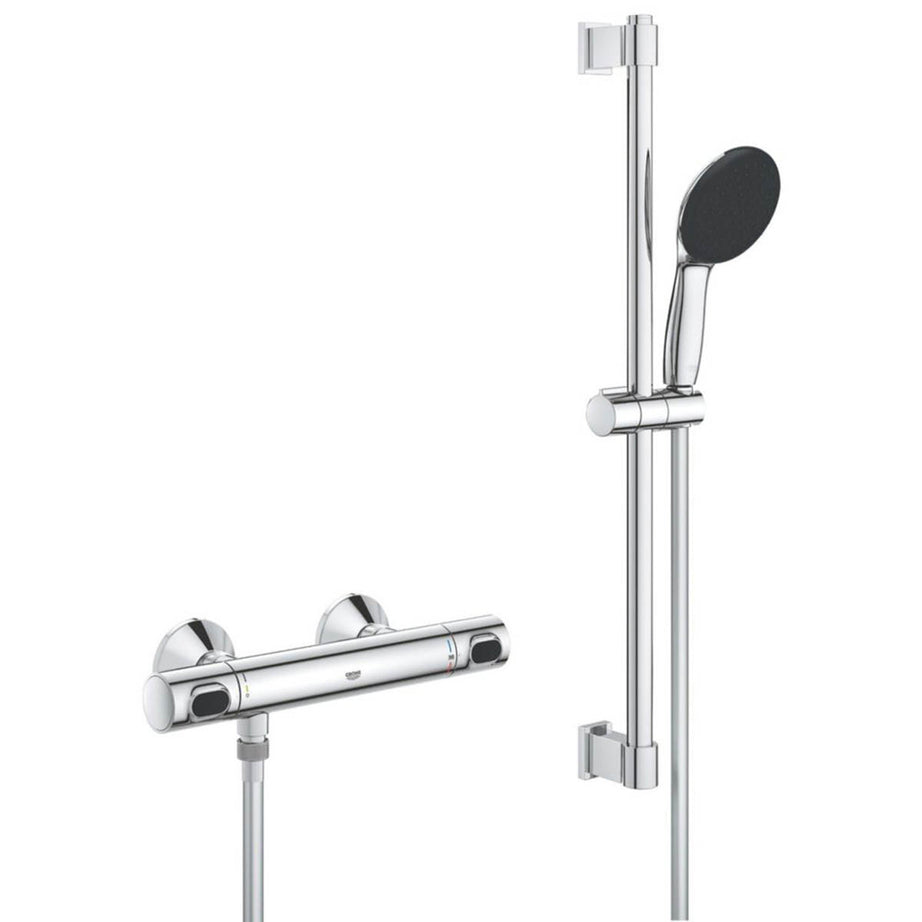Grohe Shower Mixer Set Thermostatic Chrome Single Spray Pattern Round Adjustable - Image 1