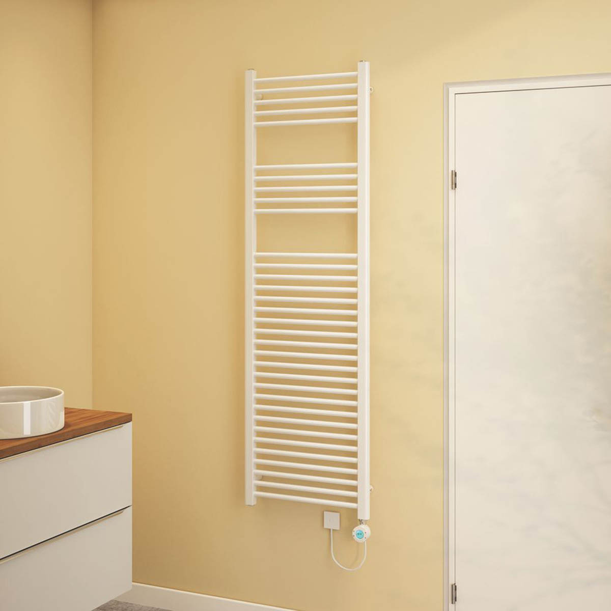 Flomasta Flat Towel Radiator Electric White Programmable 1600mm x 500mm 1706BTU - Image 2