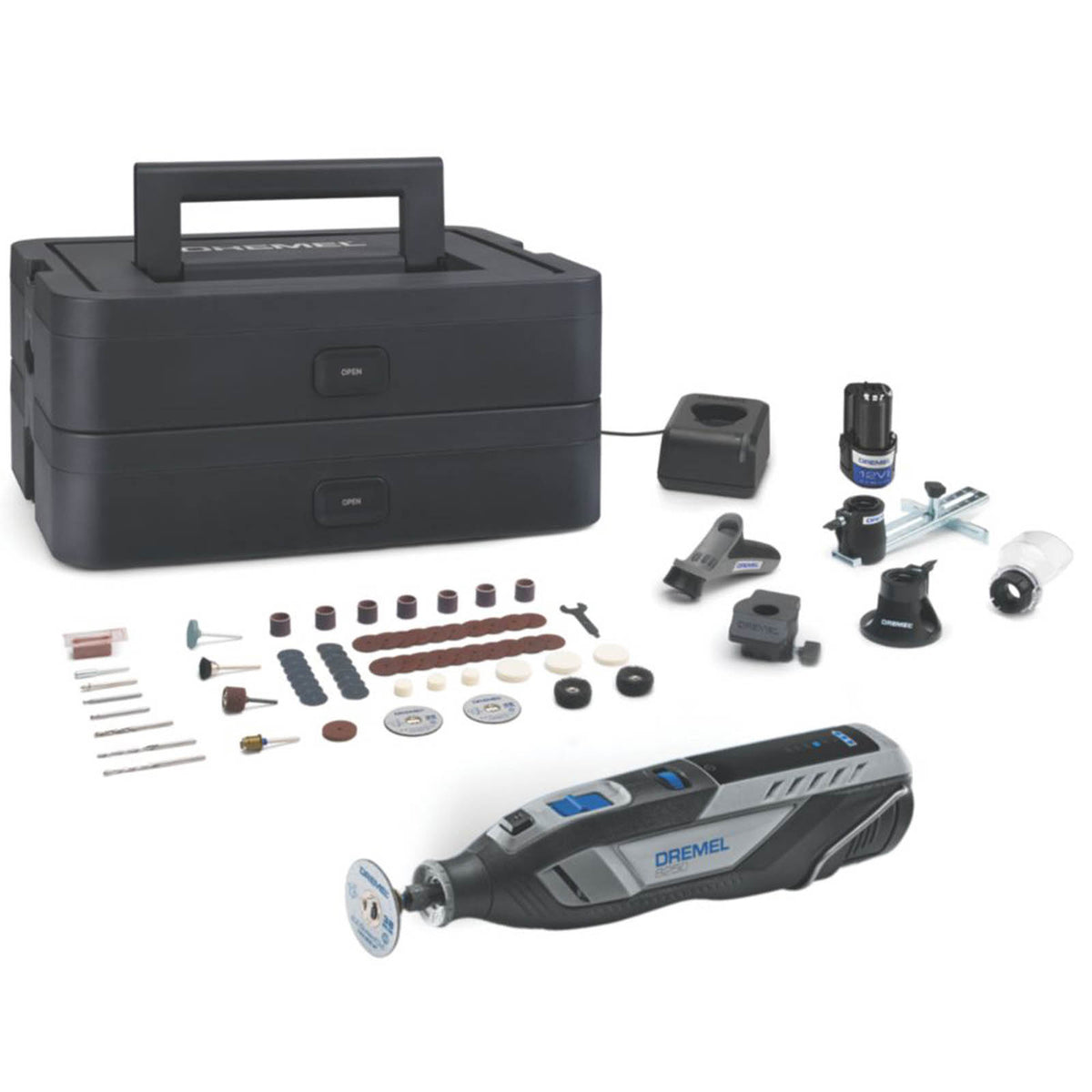 Dremel 8250-5/65 12V 2 x 2.0Ah Li-Ion  Brushless Cordless Multi-Tool with Accessories 71 Piece Set - Image 1