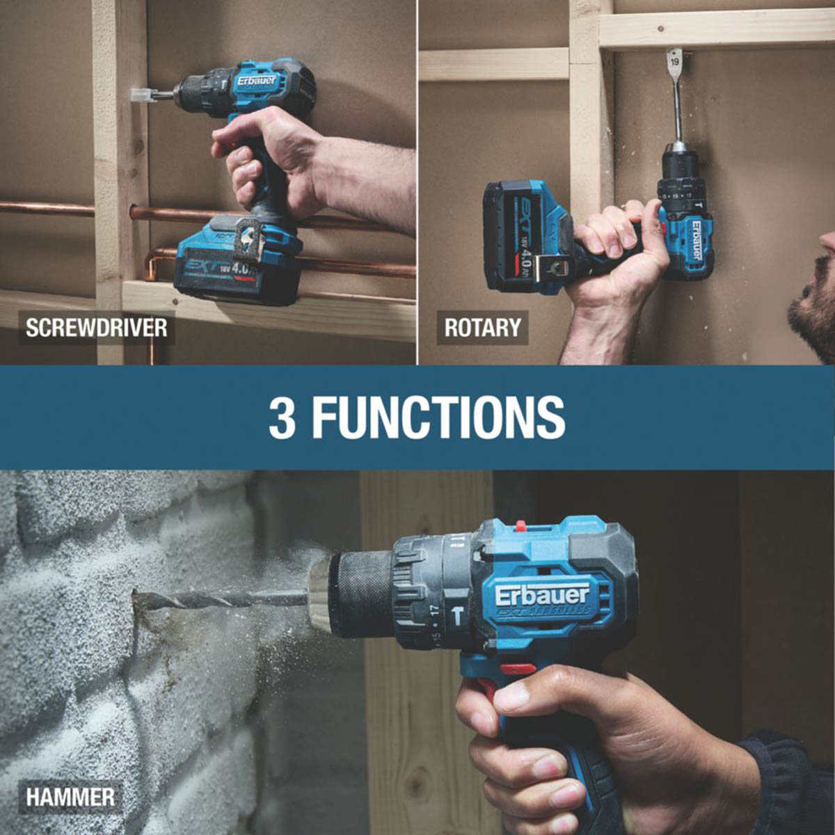 Erbauer Combi Drill Cordless 18V Li-Ion ERI1092COM Brushless Compact Body Only - Image 5