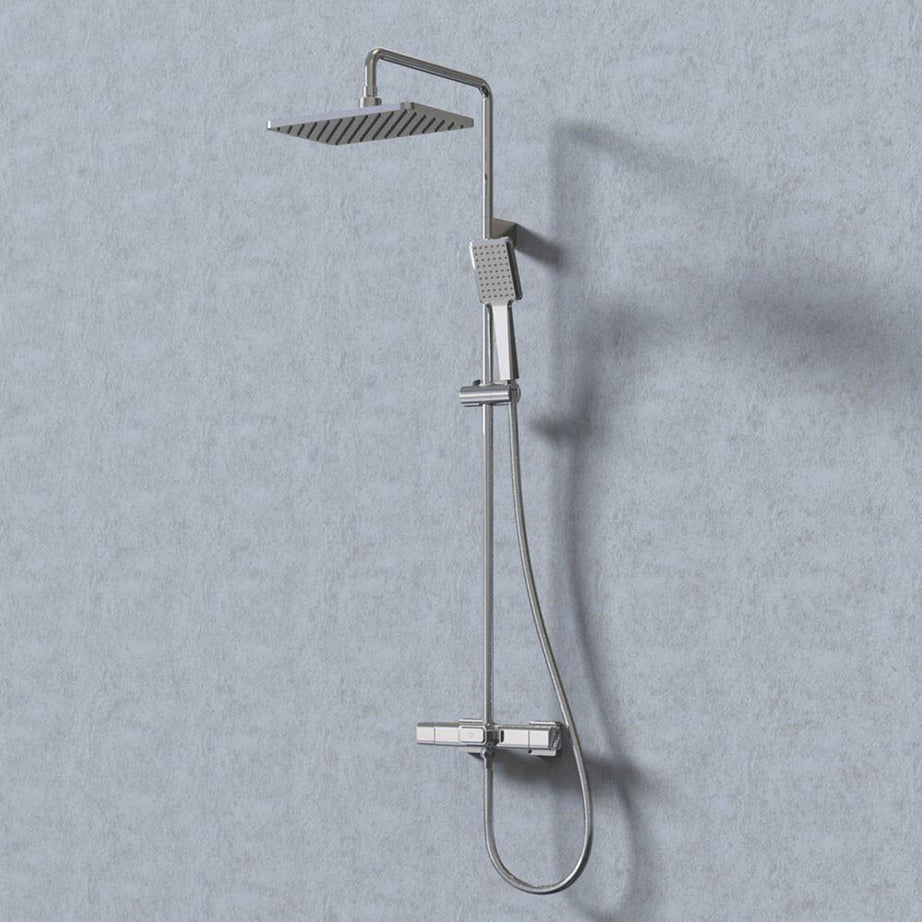 Swirl Mixer Shower Thermostatic Exposed Diverter Chrome Twin Head Square - Image 4
