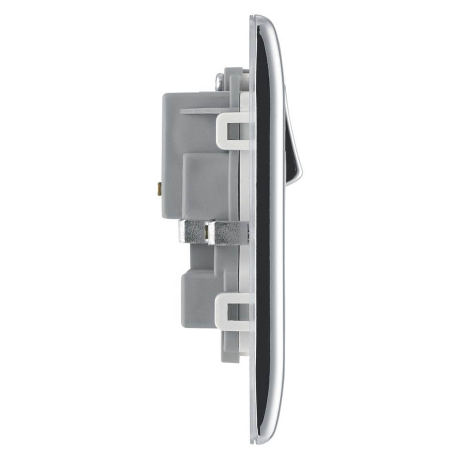 BG Wall Plug Sockets Chrome White Inserts 13A 2 Gang DP Switched Pack Of 5 - Image 2