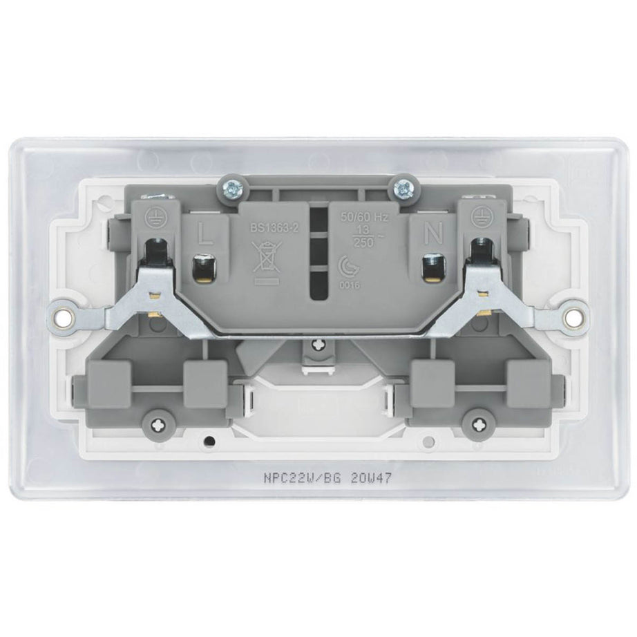 BG Wall Plug Sockets Chrome White Inserts 13A 2 Gang DP Switched Pack Of 5 - Image 3