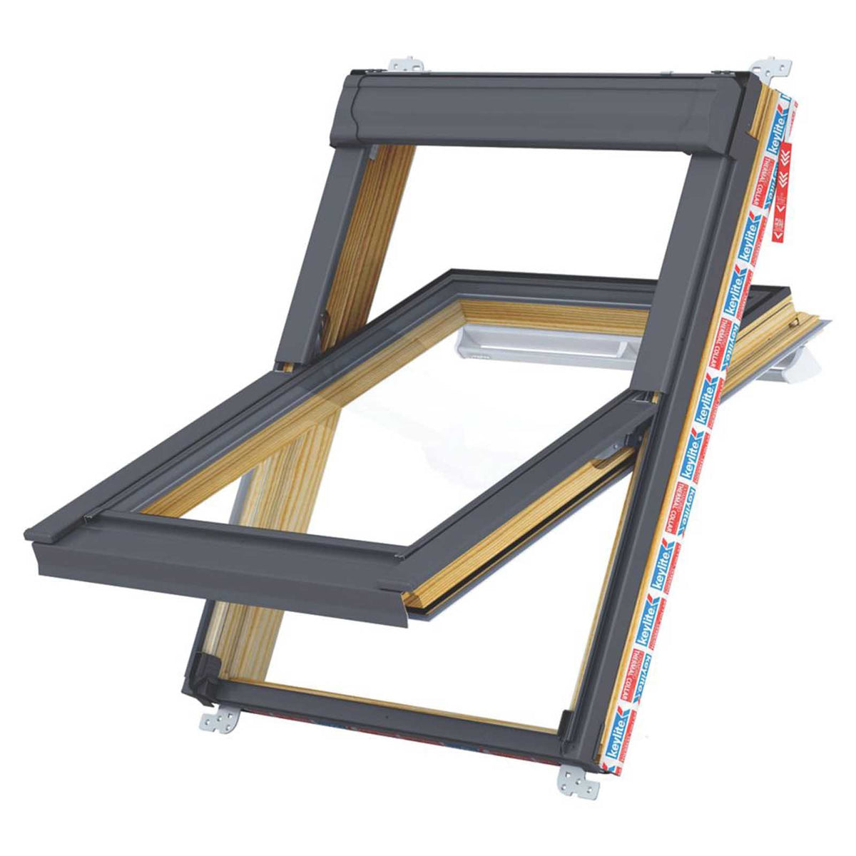 Keylite  Manual Centre-Pivot Grey & Pine Timber Roof Window Clear 550 x 980mm - Image 1