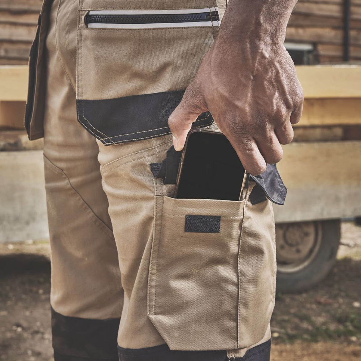 Site Work Trousers Mens Regular Fit Tan Black Stretch Multi Pockets 38W 32L - Image 4
