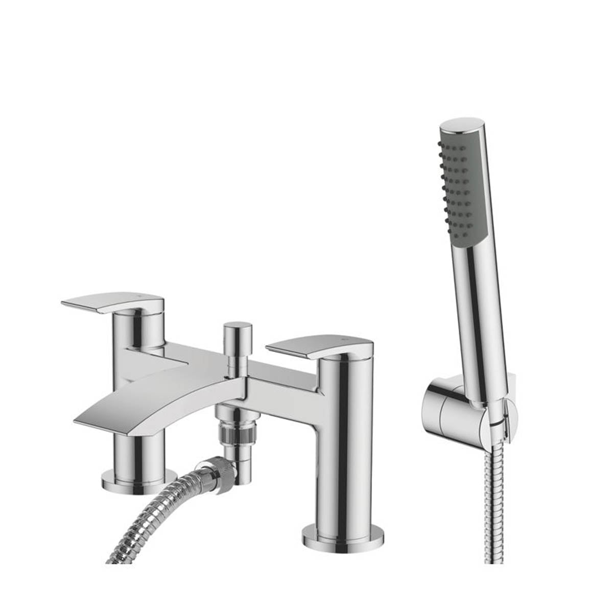 Bath Filler Tap Mixer With Hand Held Set Chrome Double Lever Rectangular Head - Image 1