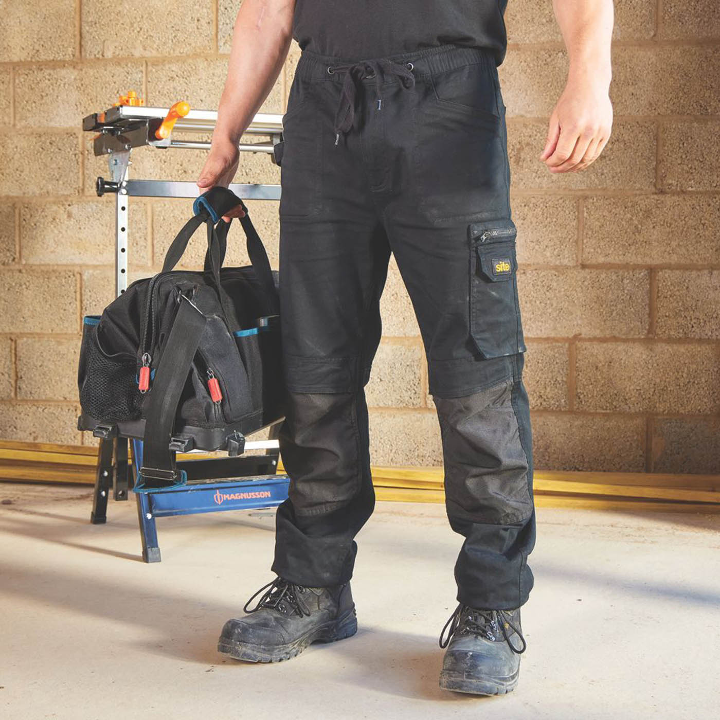 Site Dunnell Stretch Multi-Pocket Trousers Black 30" W 32" L - Image 3