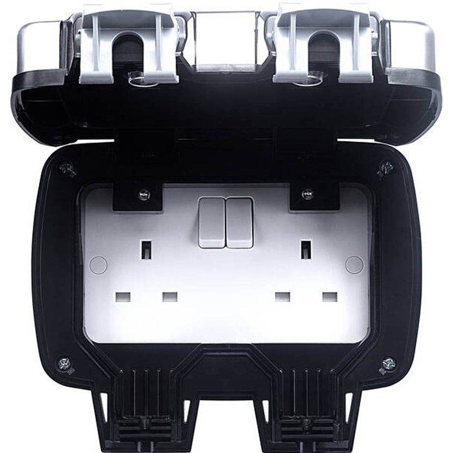BG Double Switched Socket Outdoor 13A 2 Gang IP66 Weatherproof Brushed Steel - Image 4